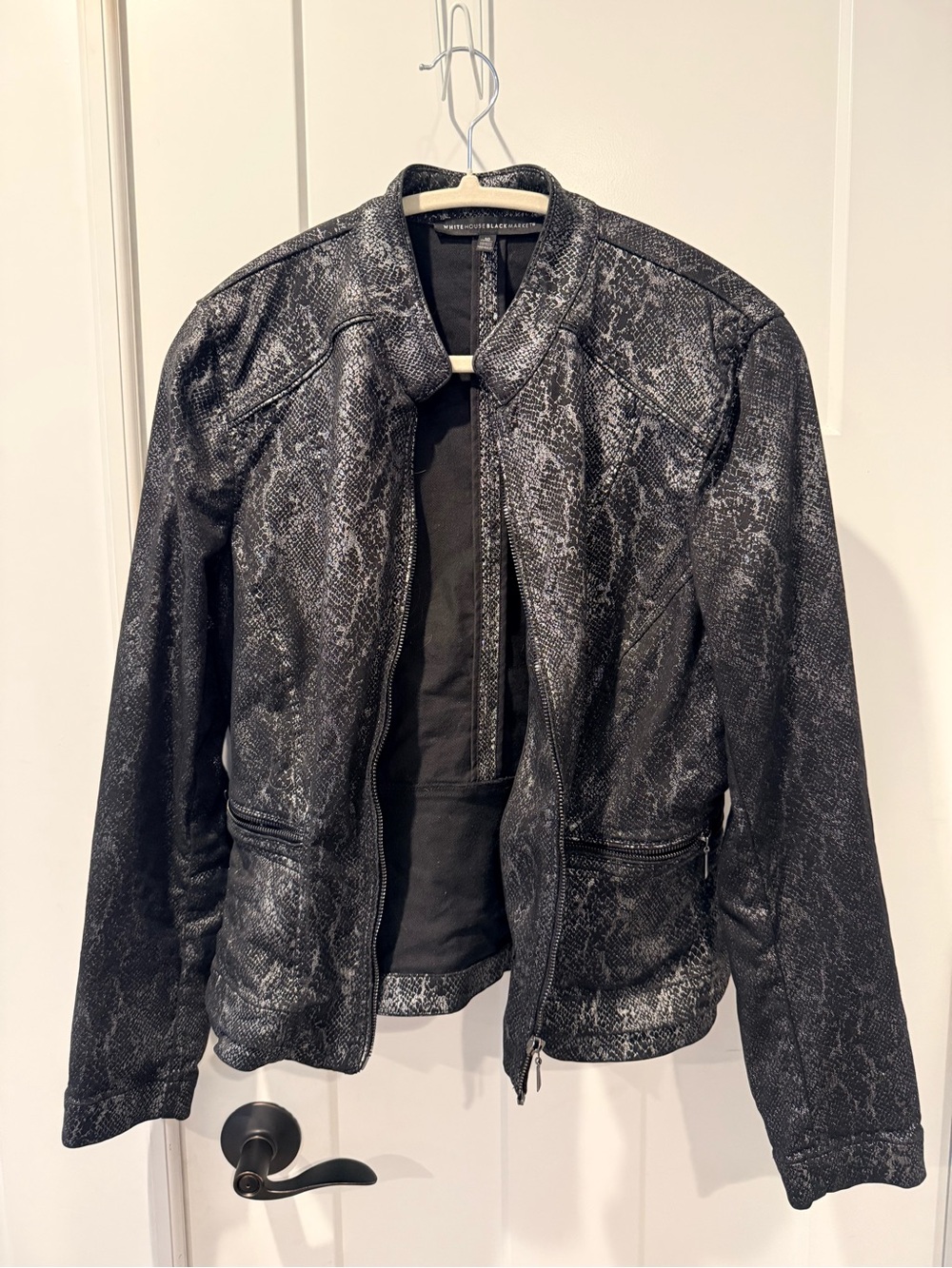 White House Black Market Black Metallic Snake-Print Leather Jacket